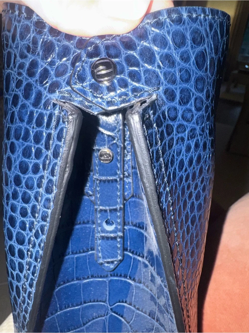 Gianni Chiarini Italian Navy Blue Croc Embossed Leather Handbag / Satchel